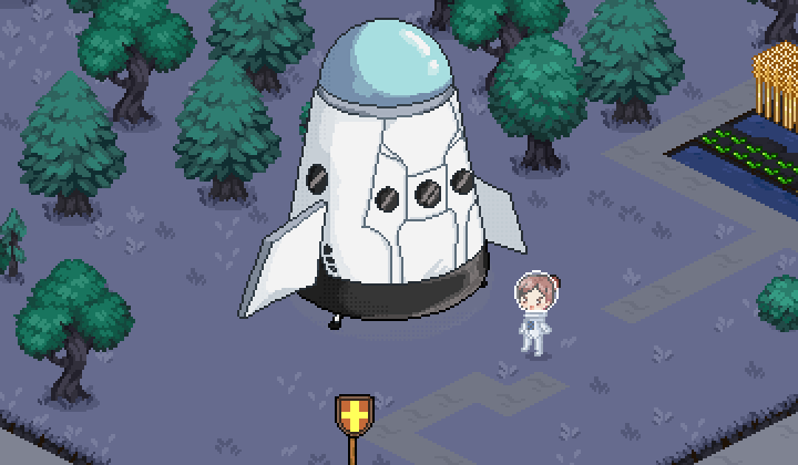 The Space island: a rocket for a house on moon-grey ground